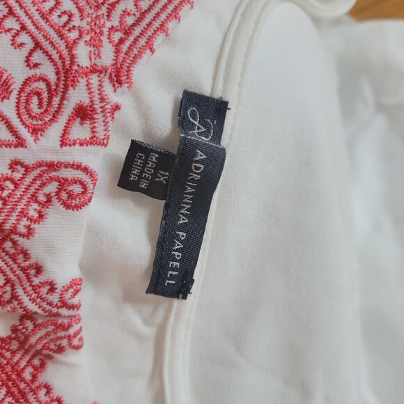 Adrianna Papell Womens Sleeveless Boho Blouse Top With Red Embroidery Size XL - Picture 4 of 4